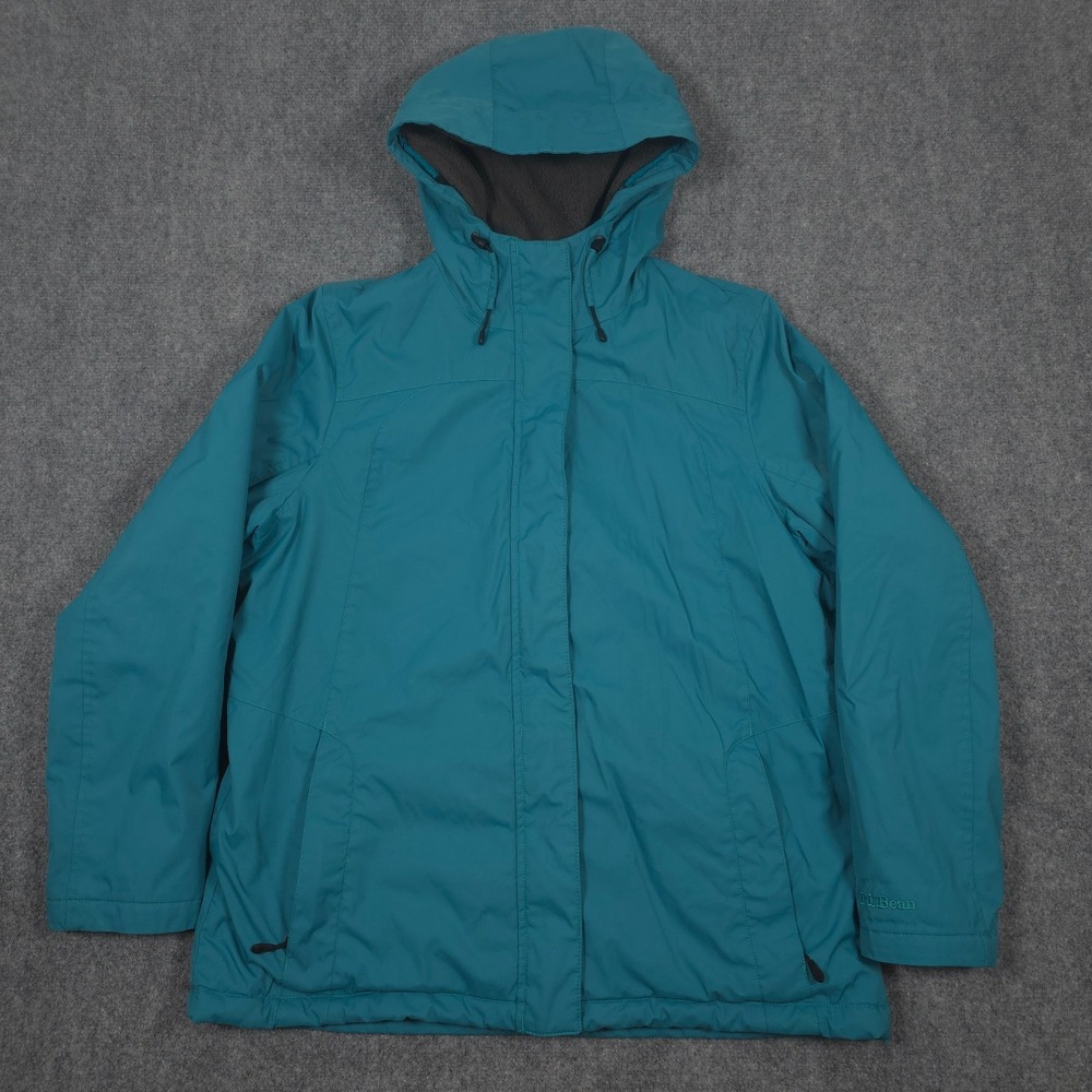 LL Bean Winter Warmer Jacket Womens L Blue Fleece Lined Insulated Hooded